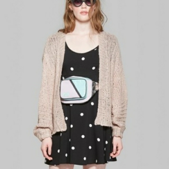 Crop Open Weave Billow Poet Sleeve Cardigan - Picture 5 of 6